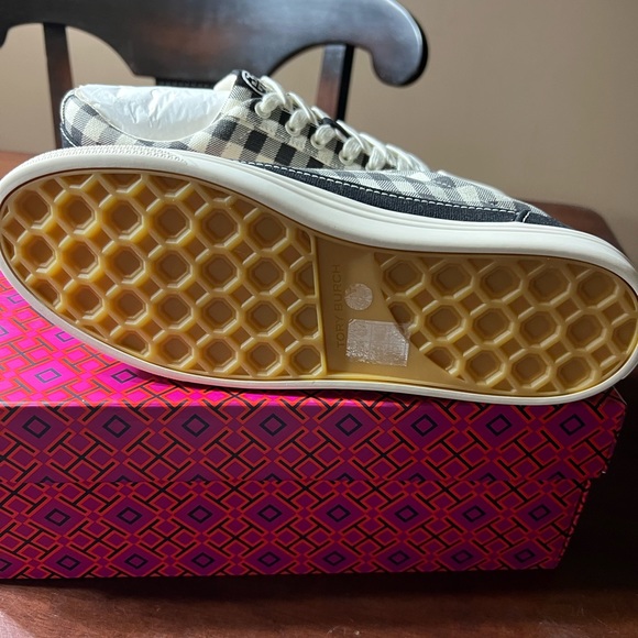 Tory Burch Classic court sneaker black gingham / perfect black size 9.5 - Picture 10 of 12